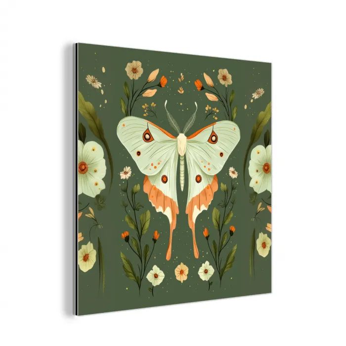 Bloemen - Bladeren - Olijfgroen - Vlinder aluminium wit klein -3d