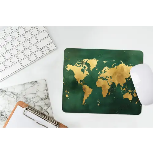 Wereldkaart - Groen - Goud muismat rubber klein -witbureau