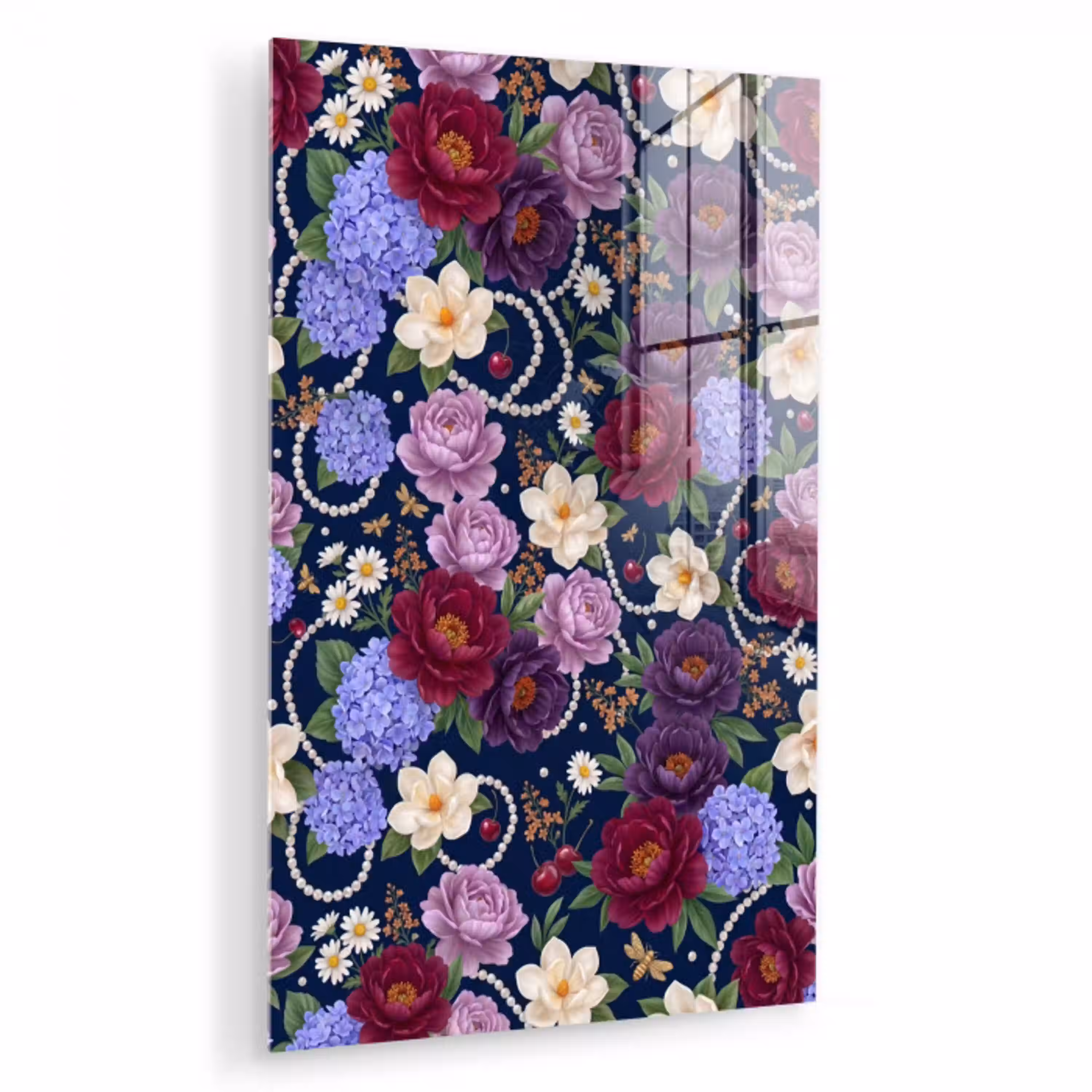 Bloemen - Parels - Decoratie - Modern - Blauw plexiglas 5mm klein -zzzproduct_nieuw