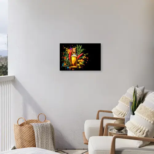 Olijfolie - Graffiti - Peper - Olijven - Modern Tuinposter op houten frame 2 cm dik klein -sfeer1