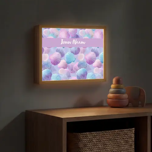 Schelpen - Paars - Blauw - Patroon Light Box met batterij (Wandlamp kind) middel -sfeer5_kind