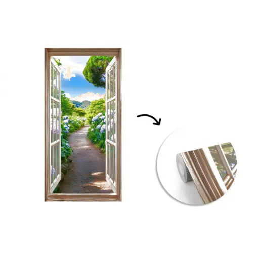Doorkijk - Hortensia - Pad - Natuur fotobehang vinyl groot -3d