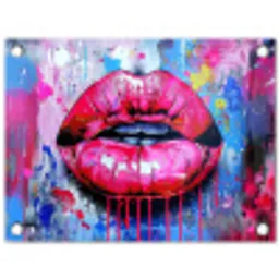 Graffiti - Lippen - Felroze - Geschilderd tuinposter los doek klein -3d