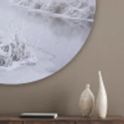Rivier - Sneeuw - Bos - Winter - Schilderachtig Akoestische PET Vilt - Rond klein -sfeer5_closeup