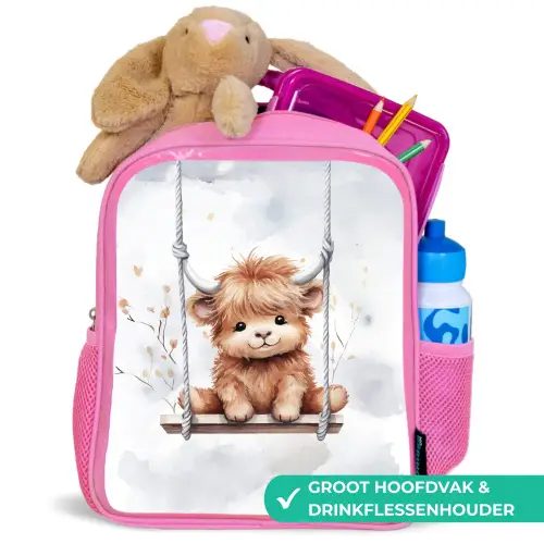 Schotse hooglander - Dier - Kinderen Kinderrugzak - Roze middel -inhoud_NL