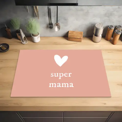 Presentje voor Moederdag super mama lichtroze/wit Inductie beschermer vinyl 3mm klein -sfeer5