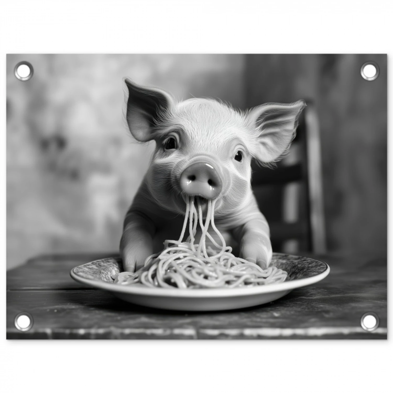 Varken - Schattig - Spaghetti - Zwart wit - Dier tuinposter los doek klein -3d