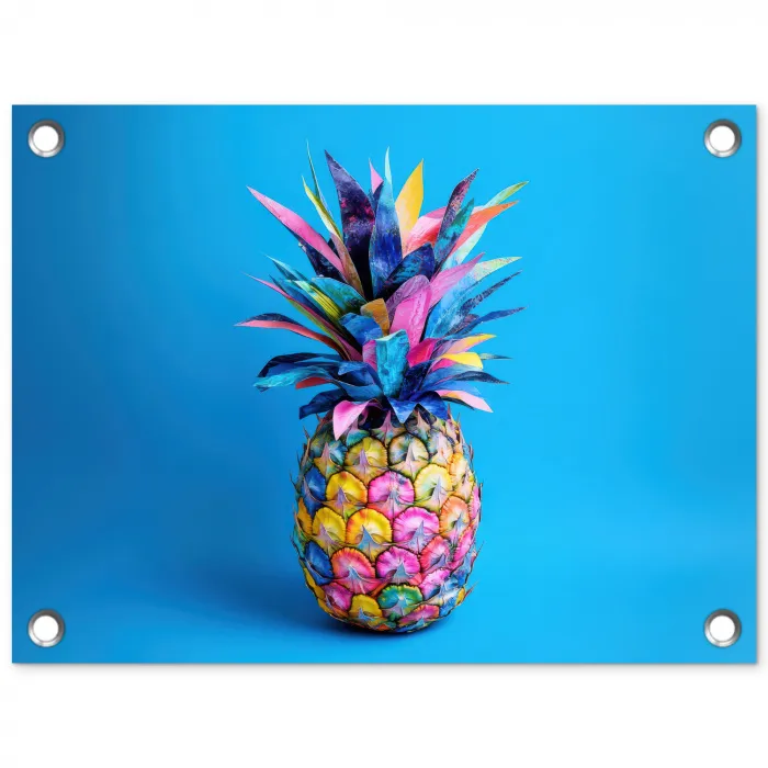 Ananas - Blauw - Tropisch - Vrolijk tuinposter los doek klein -3d