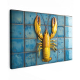 Kreeft - Geel - Blauw - Tegels Tuinposter op houten frame 2 cm dik klein -3d