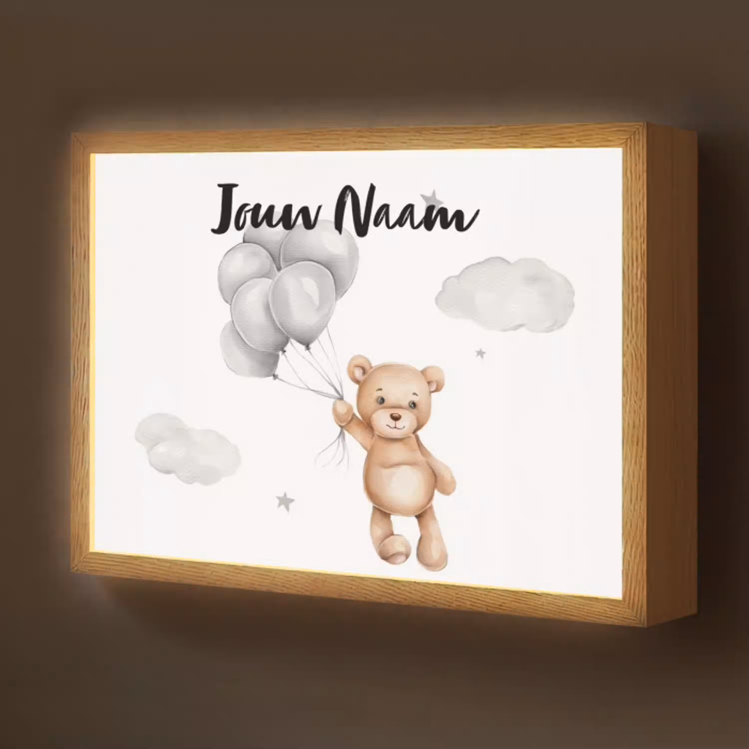 Beer - Ballonen - Sterren - Kinderen Light Box met batterij (Wandlamp kind) middel -z3d_website
