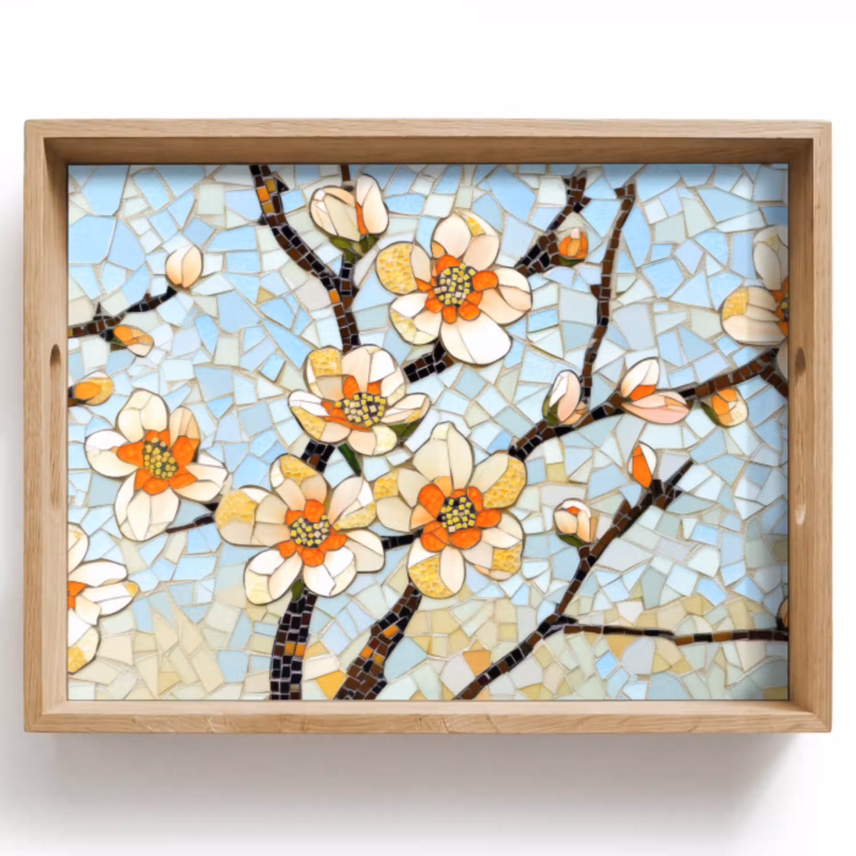 Bloesems - Wit - Mozaïek - Tak Dienblad Rechthoek middel -z3d_shopping