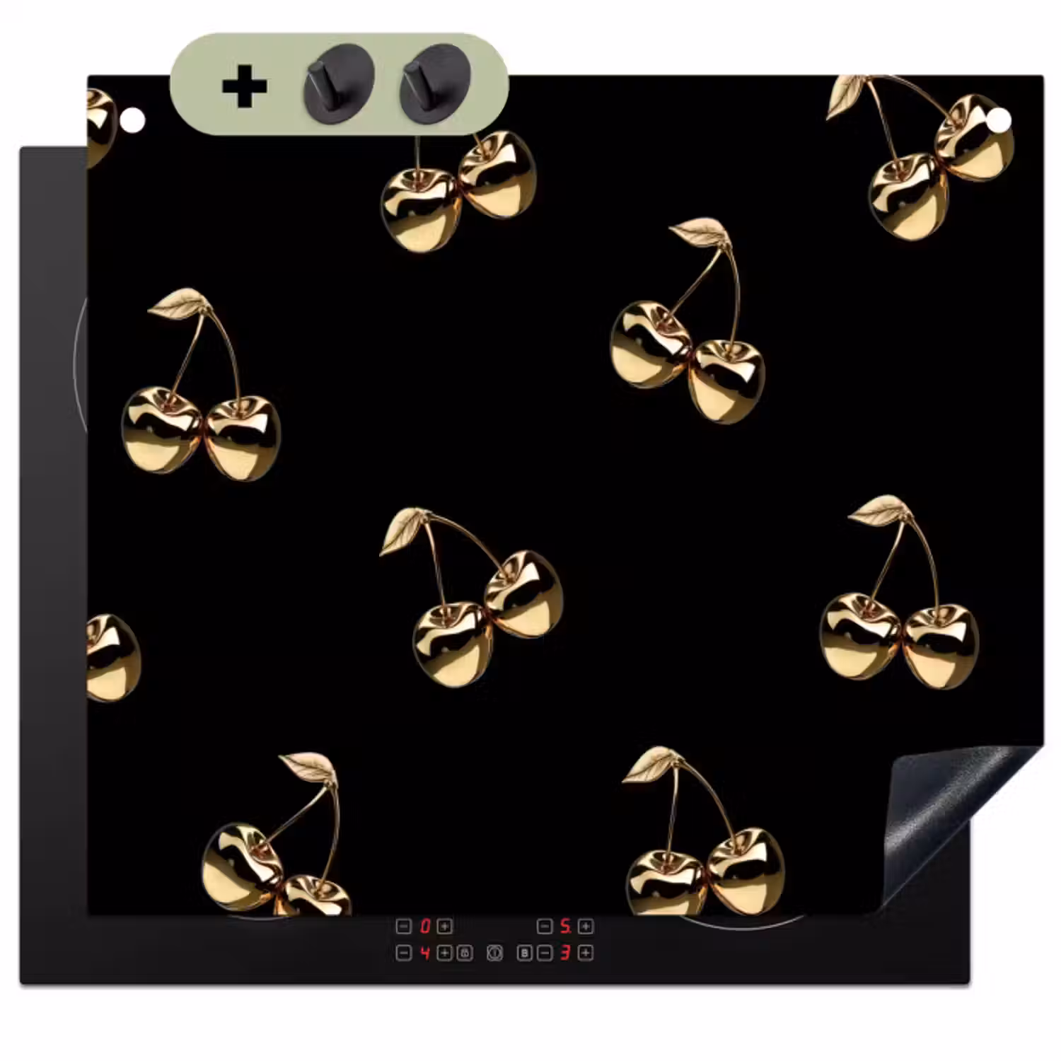 Inductie beschermer en spatscherm (2in1) - Patroon - Kersen - Goud - Chrome