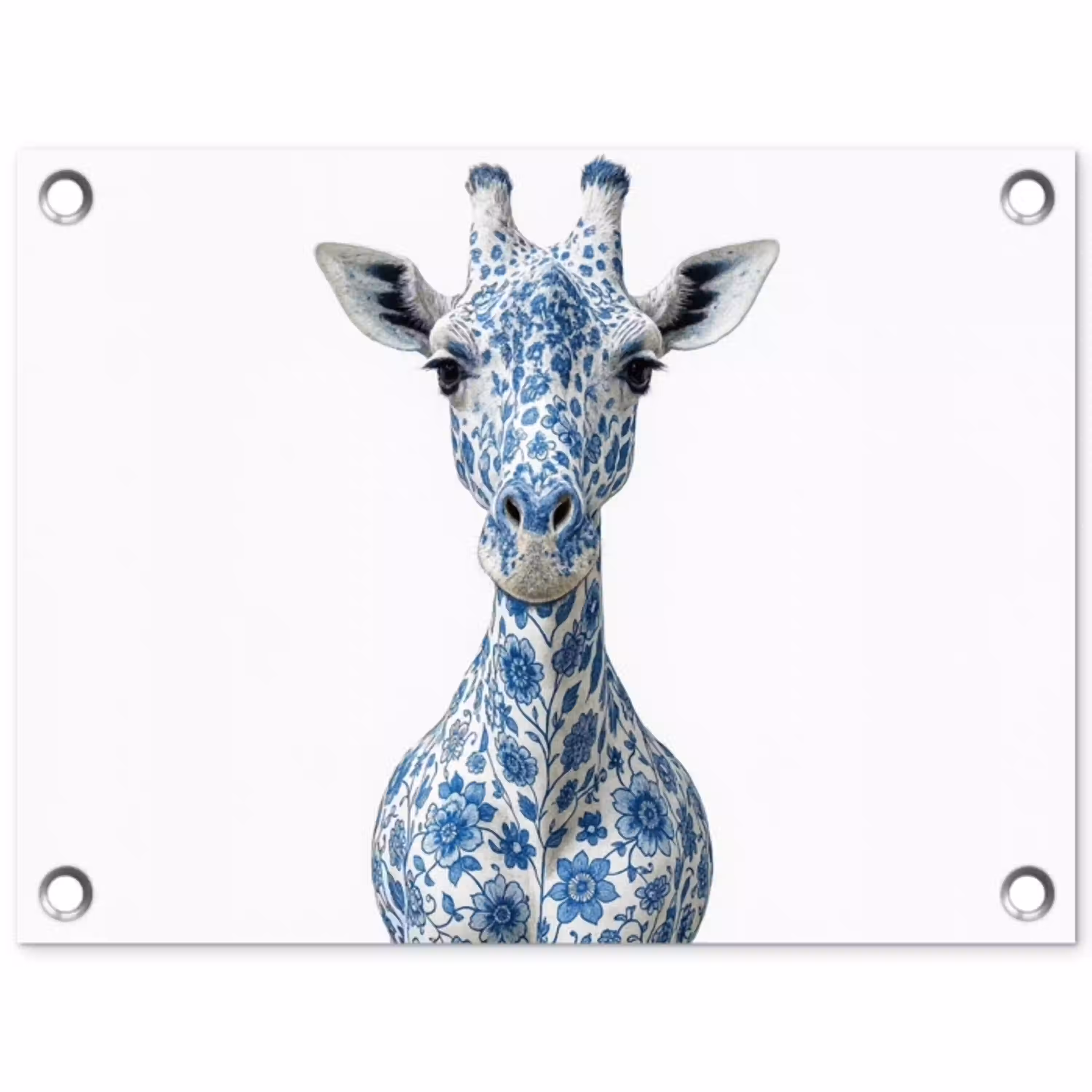 Giraffe - Delfts blauw - Dieren - Minimalistisch tuinposter los doek klein -3d
