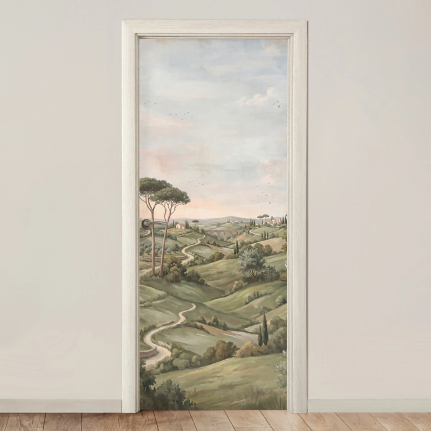 Landschap - Heuvels - Zandpad - Groen deurposter klein -3d_beige