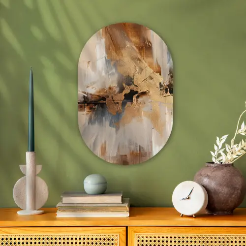 Modern - Bruin - Abstract - Beige Wandcirkel Ovaal Forex klein -sfeer2