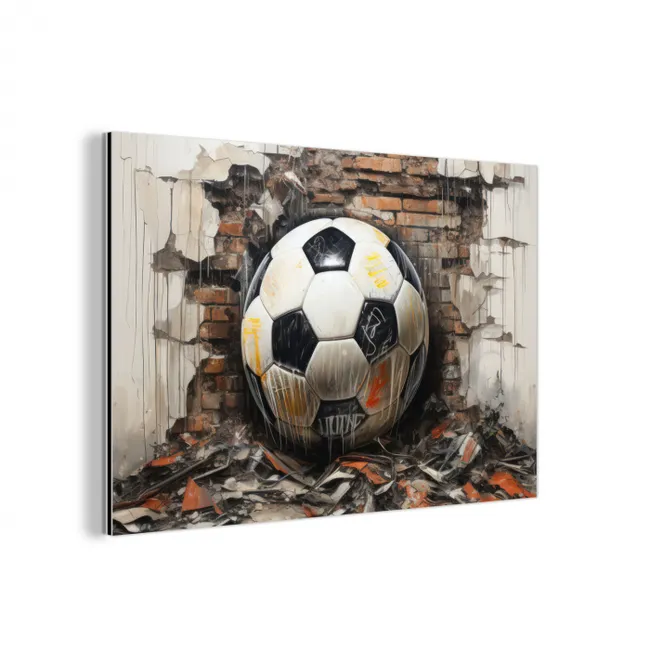 Voetbal - Muur - Zwart - Wit aluminium wit klein -3d