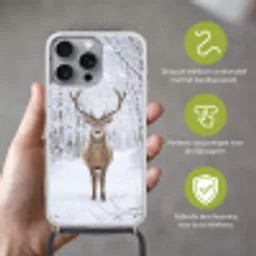Hert - Winter - Bos - Natuur - Wit Hoesje iPhone 16 Pro Max met koord klein -sfeer2_NL