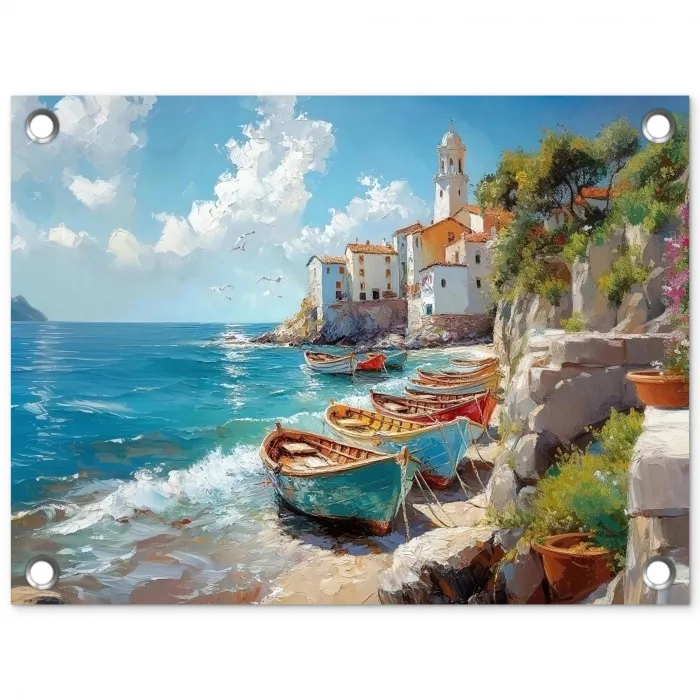 Boten - Rotsen - Zee - Zon tuinposter los doek klein -3d