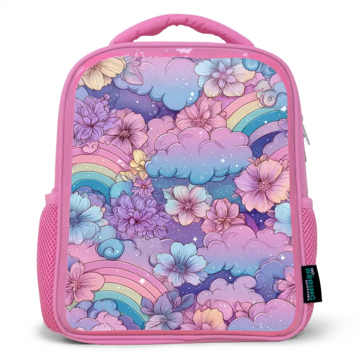 Regenbogen - Bloemen - Kleurrijk - Wolken Kinderrugzak - Roze middel -3d