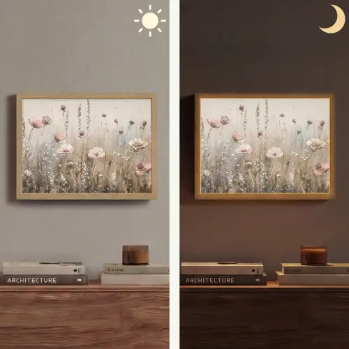 Bloemen - Roze - Modern - Beige Light Box met batterij (Wandlamp) middel -sfeer3