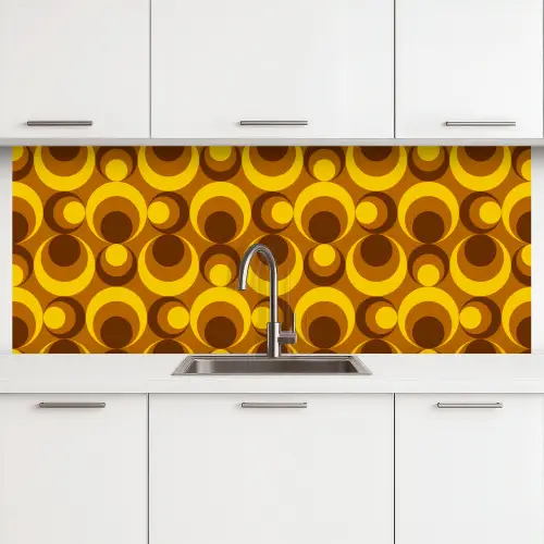Patronen - Retro - Bruin - Geel keuken achterwand 2 middel 871 -3d