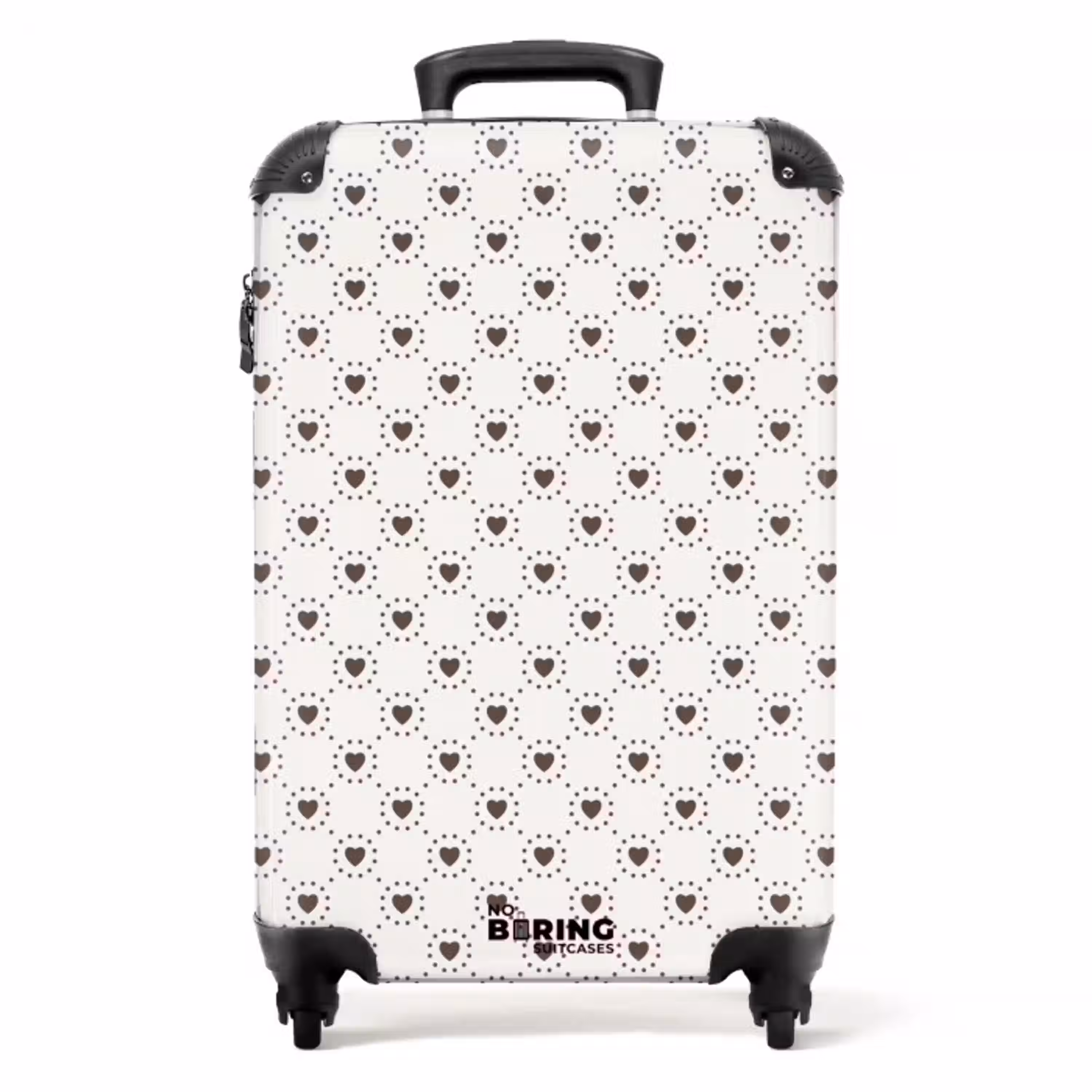 Crèmekleurige achtergrond met bruine hartjes NBS - Handbagage koffer - Volwassenen Unisex middel -productfoto_recht