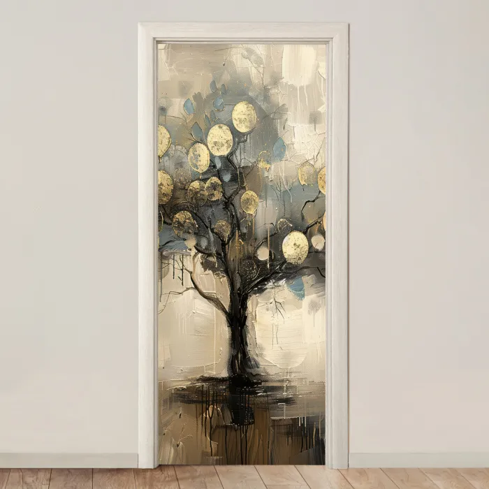 Beige - Abstract - Boom - Goud deurposter klein -3d_beige