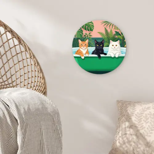 Badkamer - Kattenparade - Kleurrijk Wandcirkel kunststof plaat 5mm dik klein -sfeer5