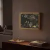 Bloemen - Zwart - Goud - Line art Light Box met batterij (Wandlamp) middel -sfeer1