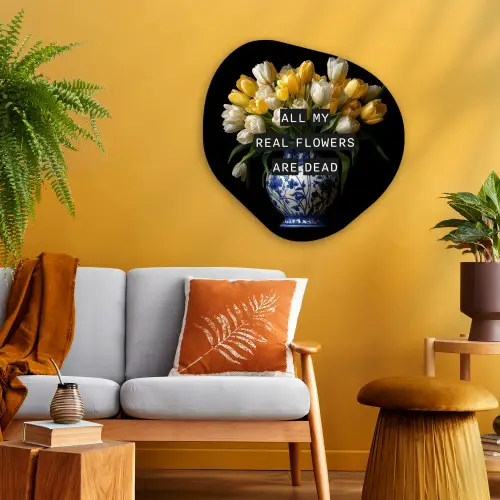 Quotes - Bloem - Tulp - Geel Wandcirkel Organisch Plexiglas middel -sfeer4