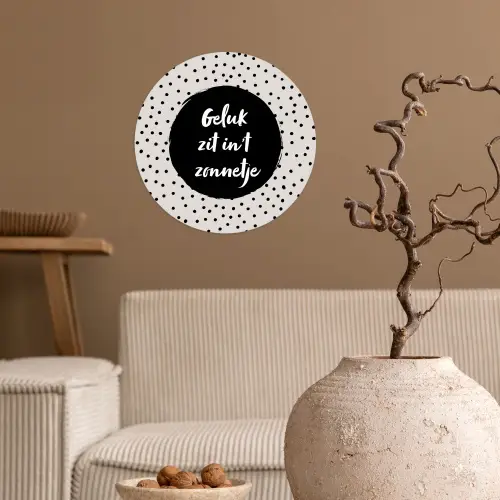 Geluk zit in 't zonnetje - Quotes - Tekst - Zomer Wandcirkel behangsticker klein -sfeer1
