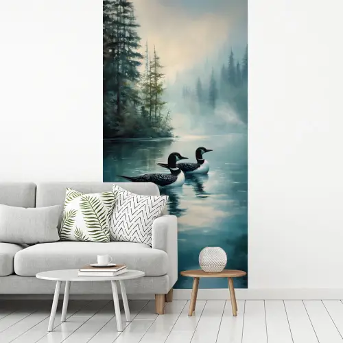 Bos - Water - Eenden - Mistig fotobehang vinyl groot -woonkamer