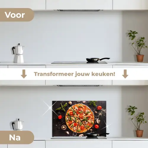 Mediterraans Feestmaal keuken achterwand spatscherm klein -voor_na_NL
