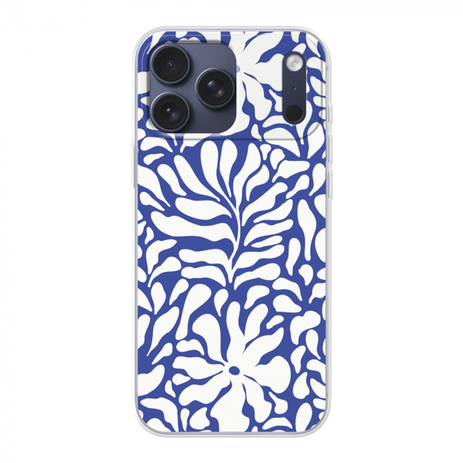 Bloemen patroon - Blauw - Wit - Bladeren Telefoonhoesje iPhone 17 Pro Max klein -3d