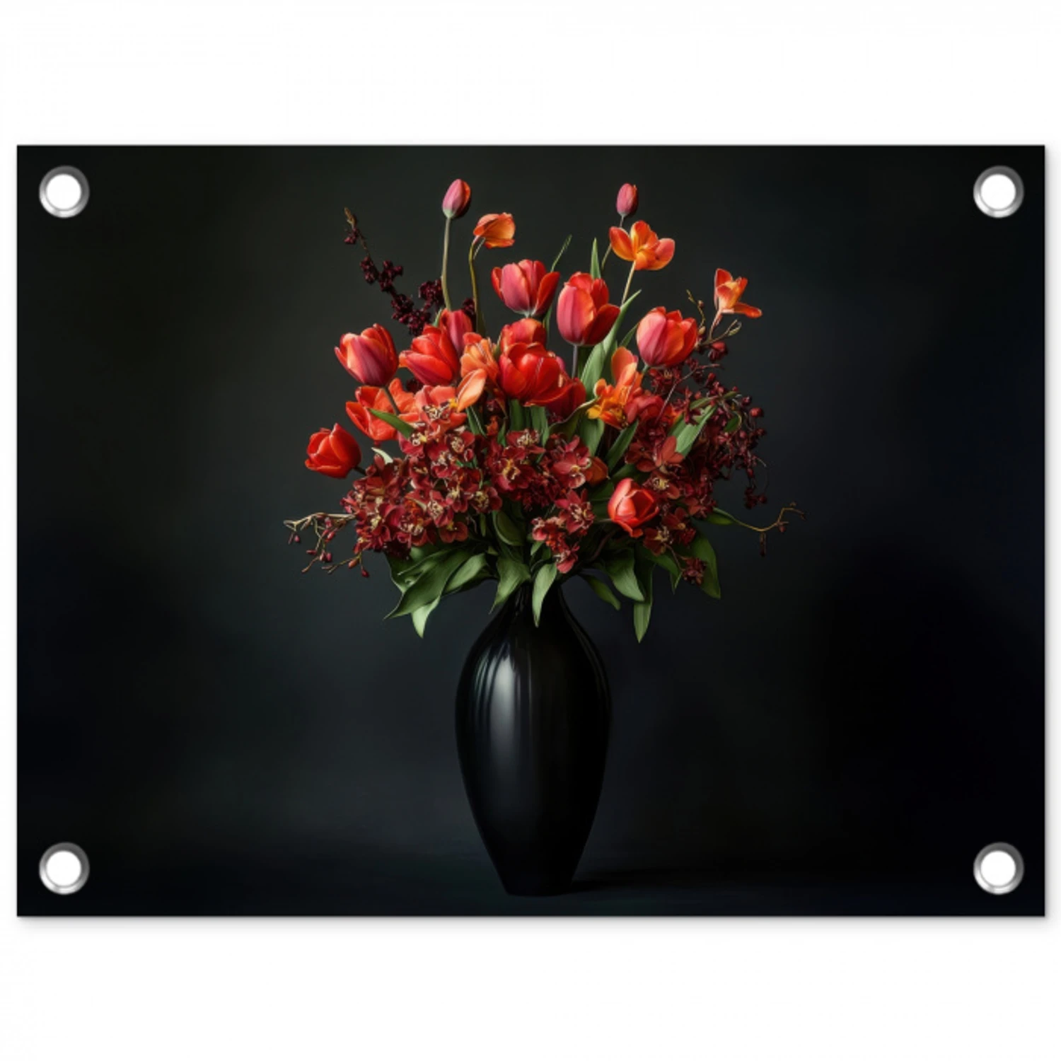 Boeket - Tulpen - Vaas - Rood tuinposter los doek klein -3d