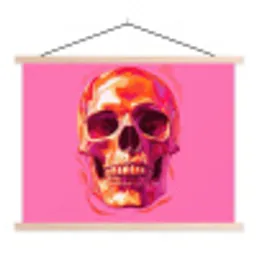 Felroze - Tanden - Schedel textielposter latten blank klein -3d