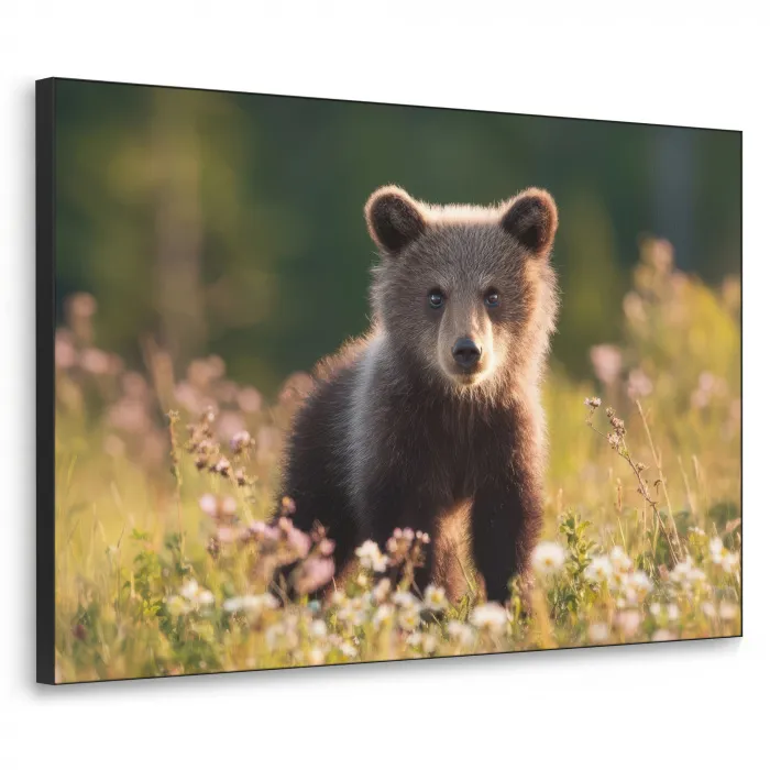 Beer - Bloemenveld - Gras Textielframe zwart klein -3d