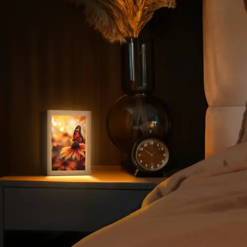Vlinder - Bloemen - Oranje Light Box met kabel (Tafellamp) klein -sfeer1