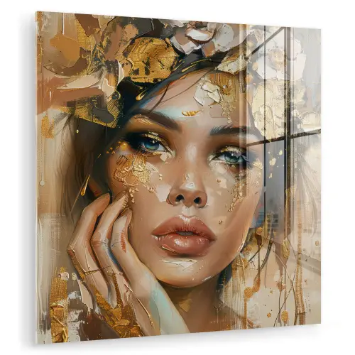 Vrouw - Bloemen  - Goud - Portret plexiglas 5mm klein -zzzproduct_nieuw