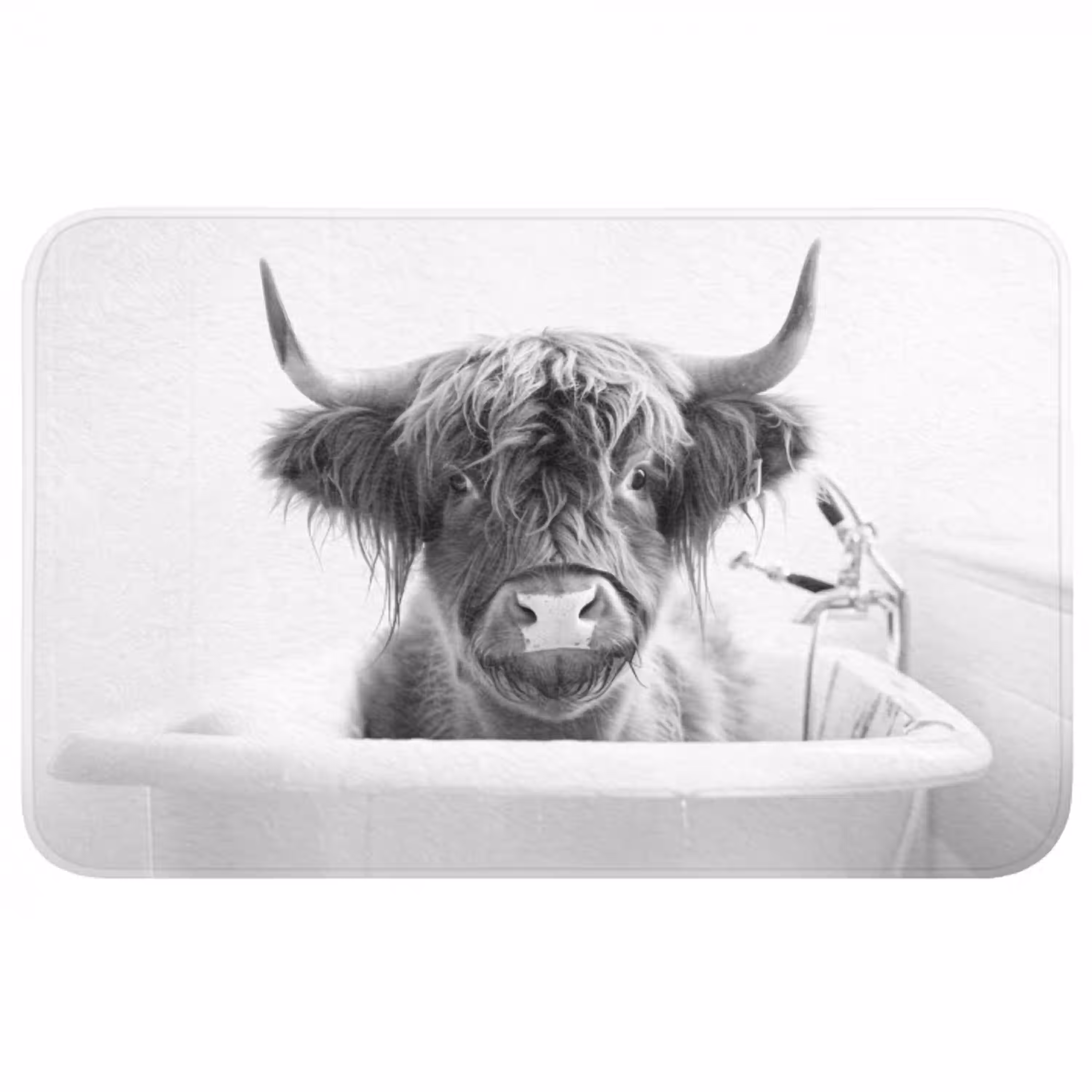 Schotse Hooglander - Koe - Bad - Zwart wit Badmat middel -3d