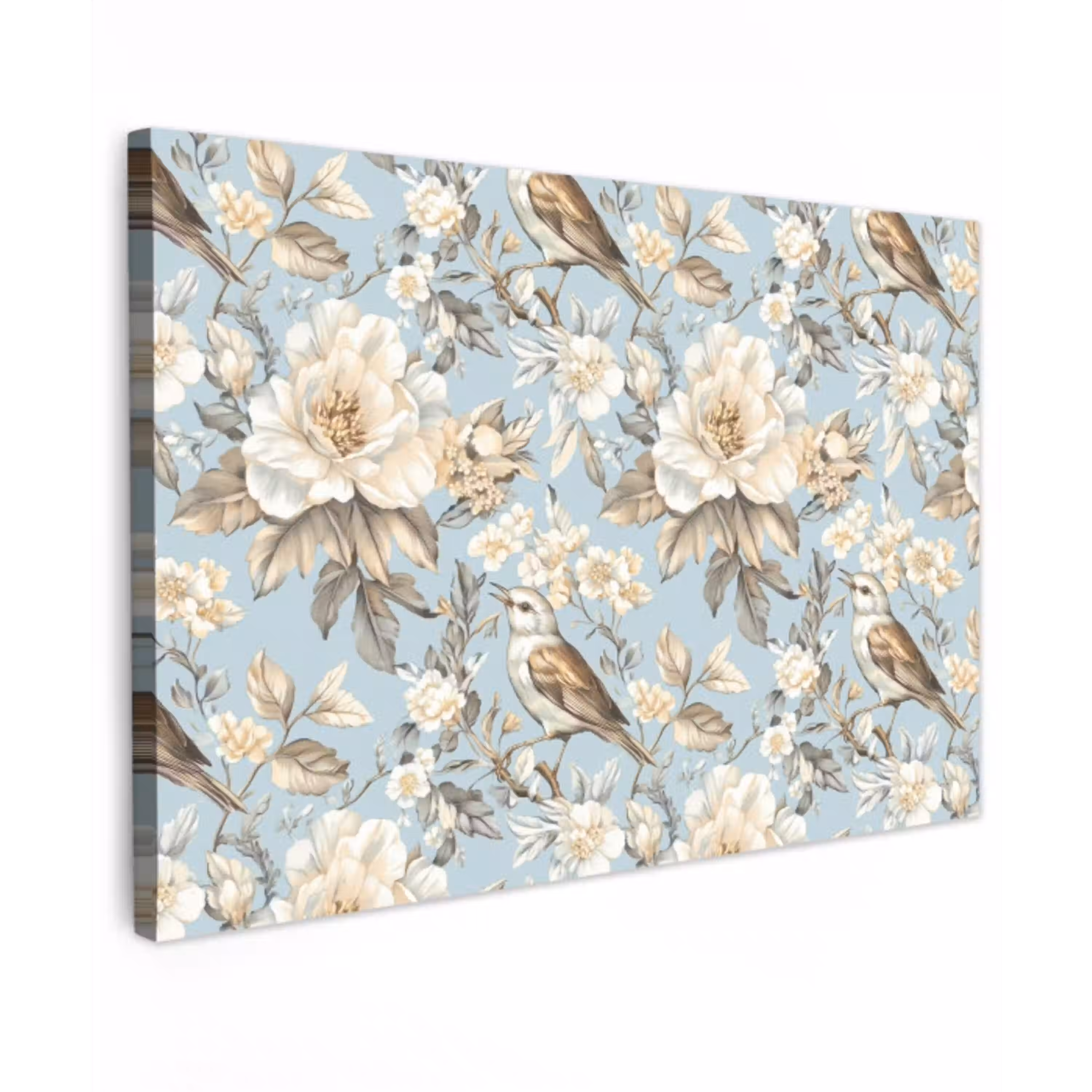 Botanisch - Zangvogel - Blauw Tuinposter op houten frame 2 cm dik klein 845 -3d