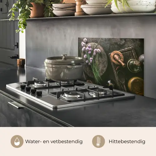 Bieslook Bloesem en Antieke Keukenwaren keuken achterwand spatscherm klein -usp_NL
