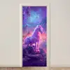 Eenhoorn - Fantasy - Kasteel - Meisje - Paars - Roze deurposter klein -3d_beige