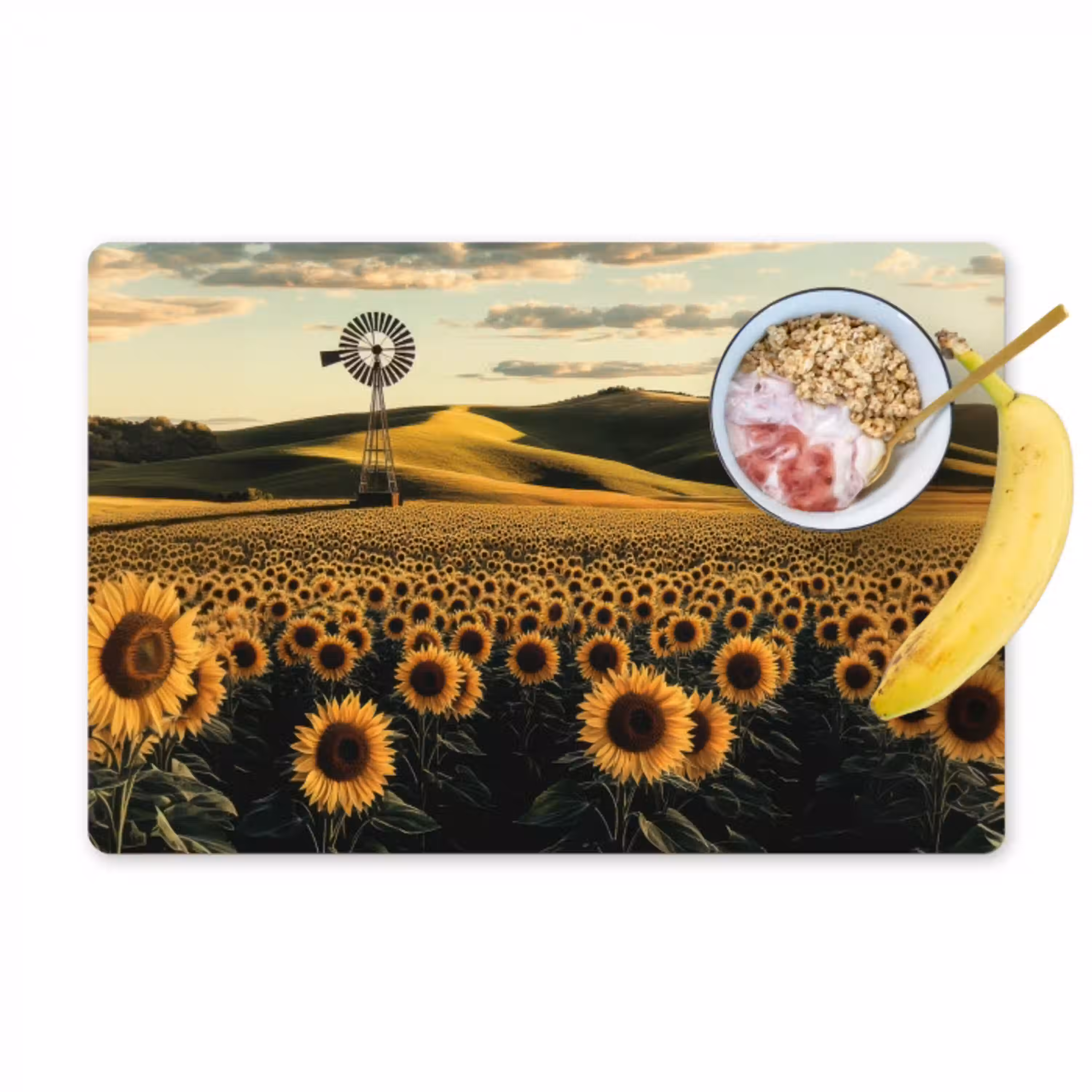 Zonnebloem - Veld - Windmolen Placemat vinyl groot -zzzproduct_Kitchenyeah-website