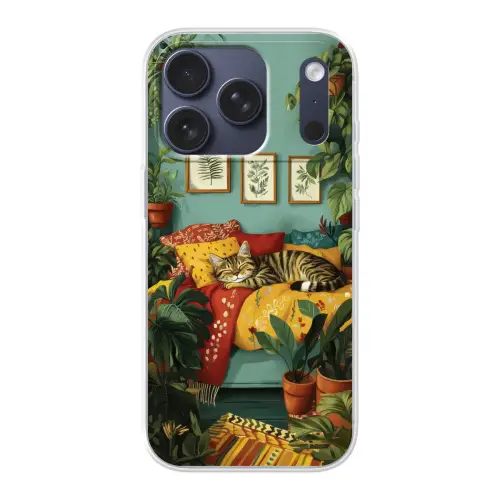 Kat - Planten - Groen Telefoonhoesje iPhone 17 Pro klein -3d