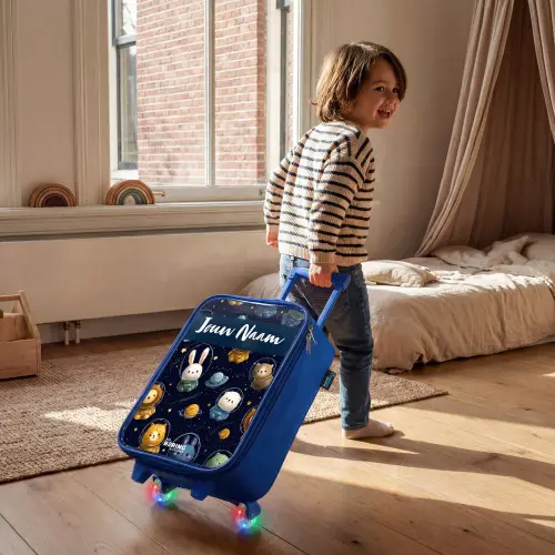 Dieren - Astronaut - Planeten - Sterren Kinderkoffer - Blauw klein -sfeer1