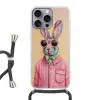 Grijs - Konijn - Blouse - Strik Hoesje iPhone 16 Pro Max met koord klein -3d