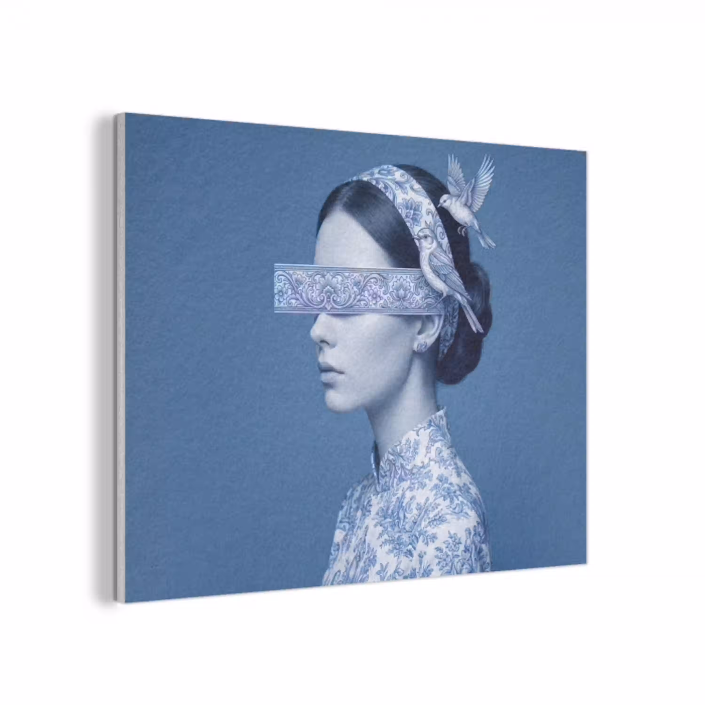 Portret - Klassiek - Wit - Blauw PET vilt klein -3d
