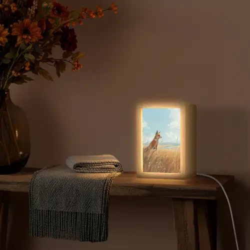 Vos - Gras - Wolken - Oranje Light Box met kabel (Tafellamp) klein -sfeer4