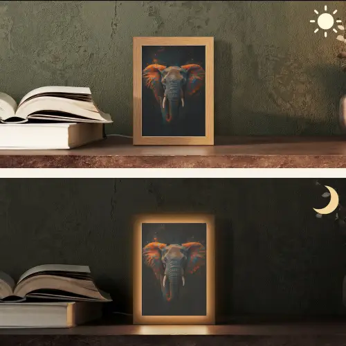 Olifant - Oranje - Oren Light Box met kabel (Tafellamp) klein -sfeer3